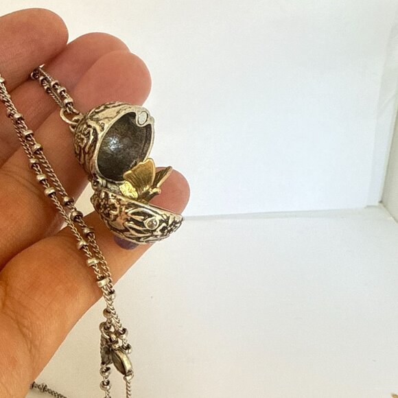 Vintage Silver Amethyst Locket Necklace with Hidden Butterfly Surprise Pendant - Picture 12 of 13